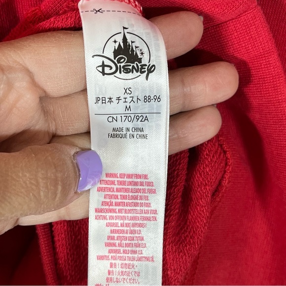 Disney Red Sweatshirt Embroidered Mickey Hands Heart Rainbow Size XS - Picture 6 of 6